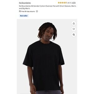 No Boundaries T-Shirt Men Medium Black NWT Oversized Cotton Drop Shoulder Tee